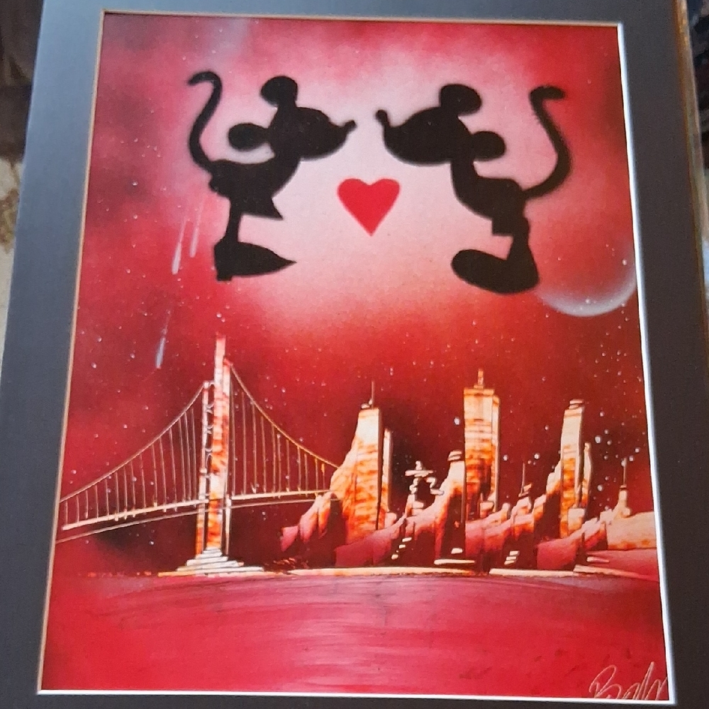 SIGNED STREET ART MICKEY AND MINNIE